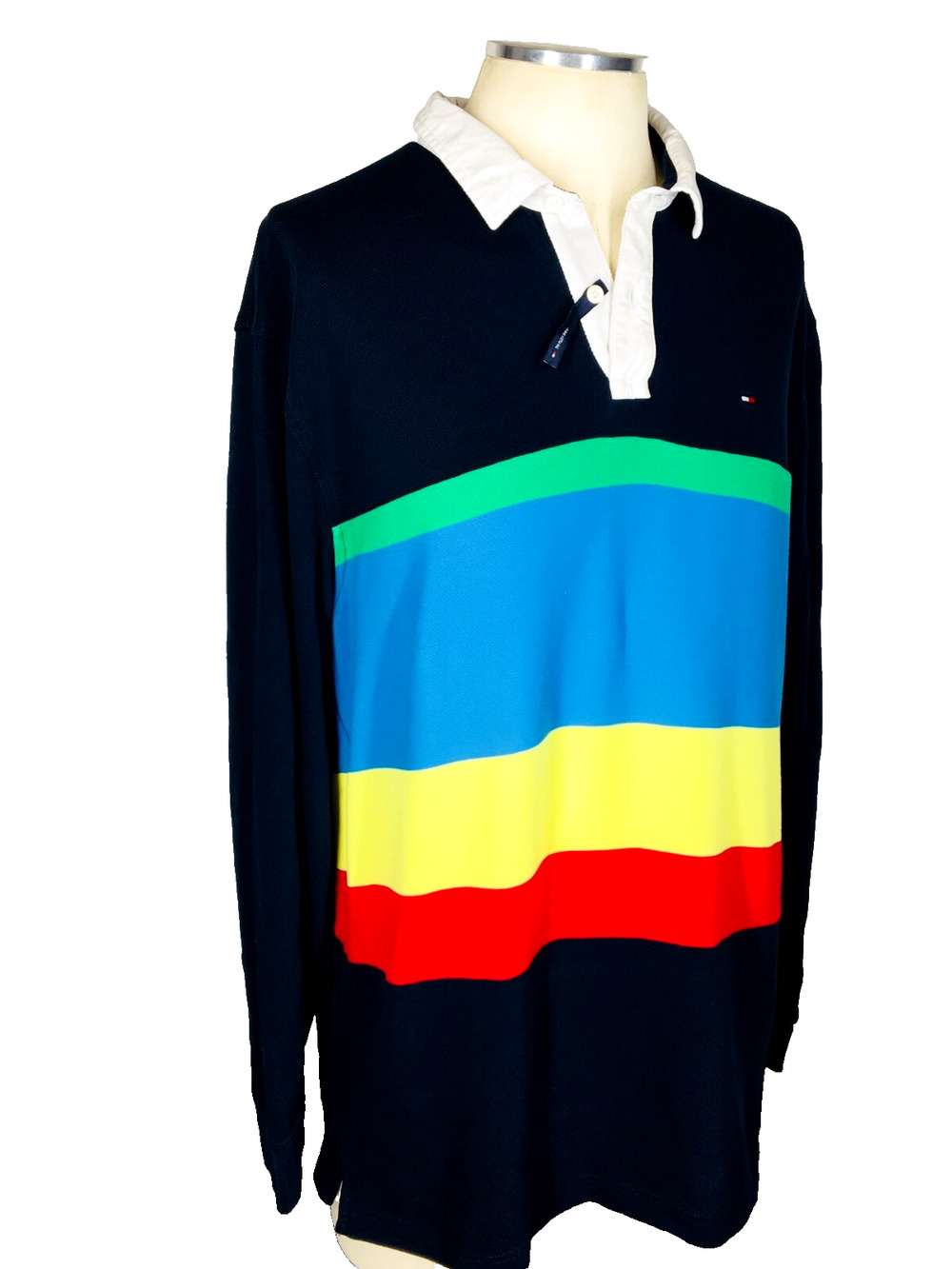 XXL NWOT Tommy Hilfiger Mens Vintage Cotton Polo Long Sleeve Bold Colorblock